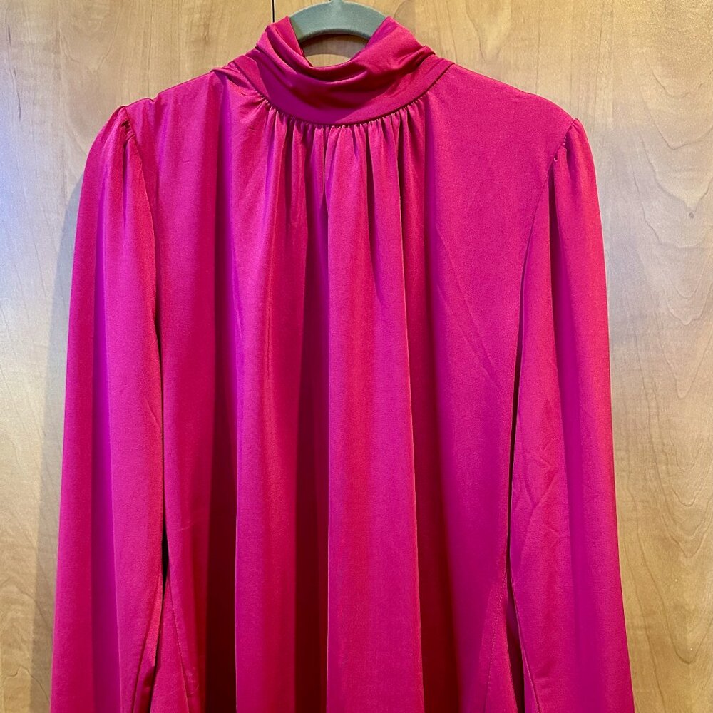 Ann Taylor Fuchsia Long Sleeve Mock Neck Blouse Size L